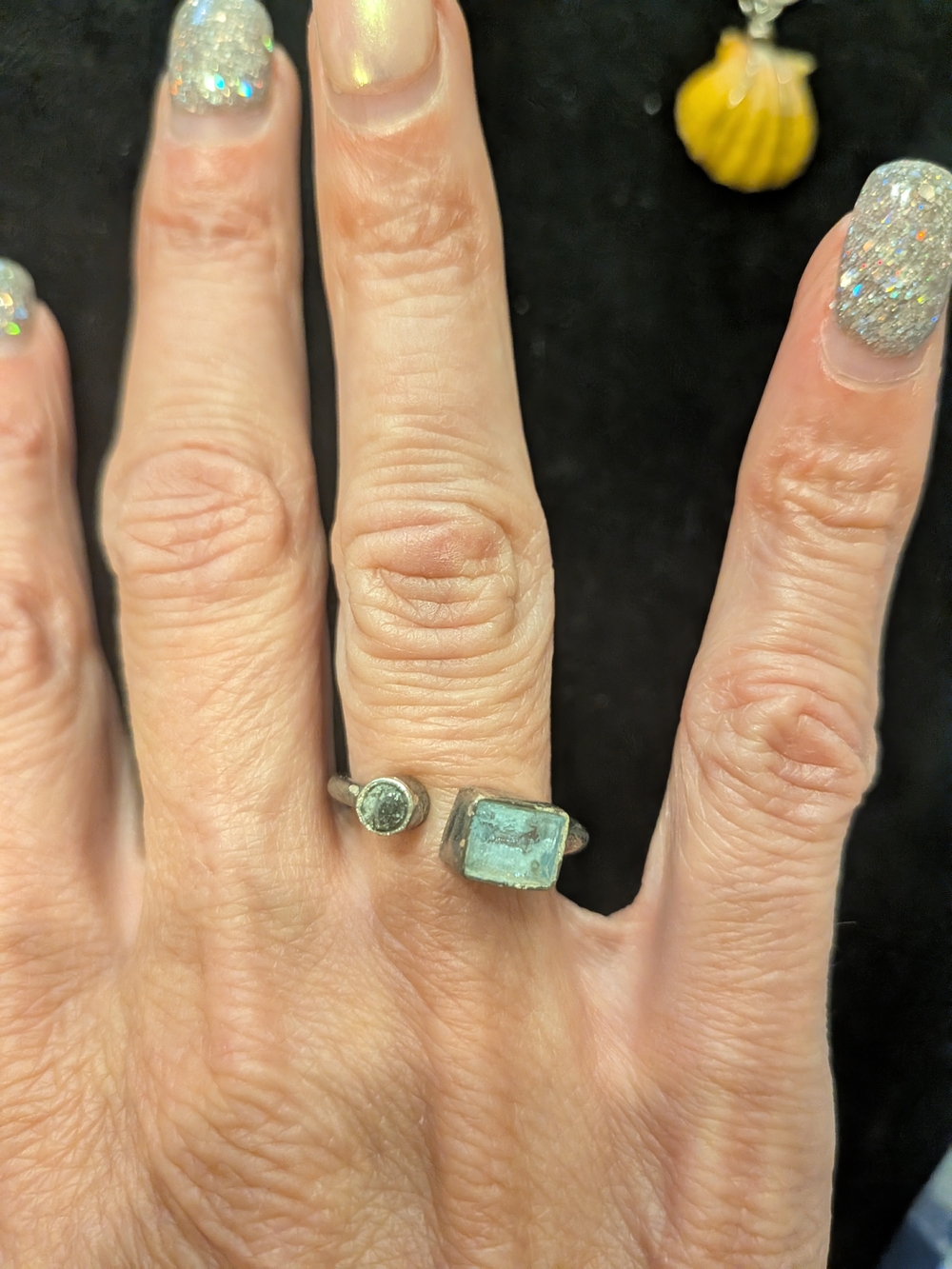 Sterling Silver Open Ring with Blue Topaz And  Diamond Accent